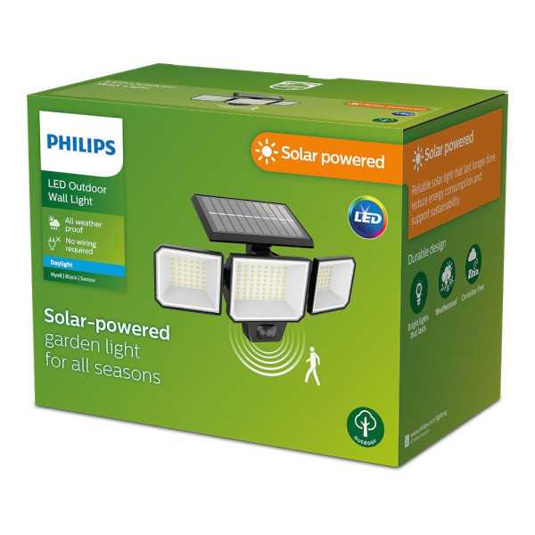 Aplique Solar Nysil con Sensor, Negro, 8,7 W, 5000 K, 1000 lm PHILIPS