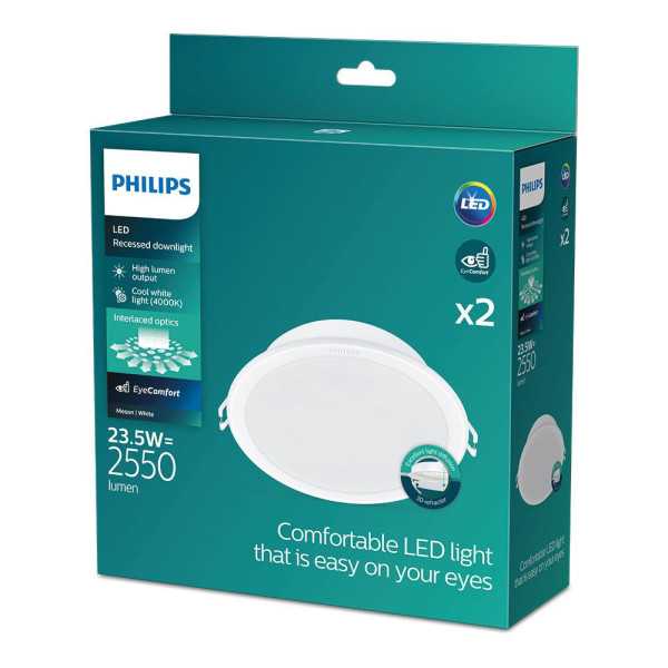 Downlight LED Empotrable Modelo Meson Color Blanco 23,5 W 4000 K 2550 Im Ø21,5 cm, Pack 2 unidades PHILIPS