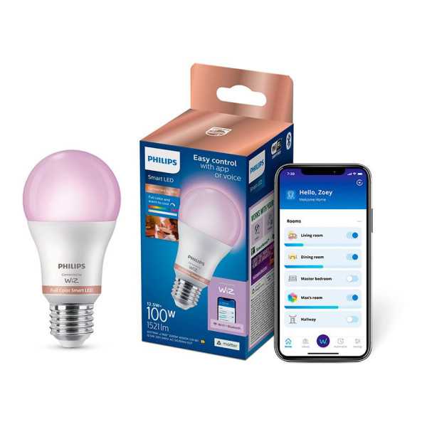 Bombilla Inteligente Mate E27, 12,5 W, 1521 lm, 2200-6500 K, A Todo Color PHILIPS