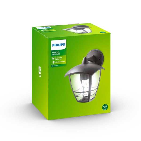 Aplique Exterior Creek E27 60 w sin Bombilla, Color Negro, Luz Hacia Abajo PHILIPS