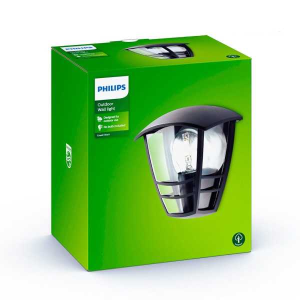 Aplique Exterior Creek E27 60 w sin Bombilla, Color Negro, Mural PHILIPS