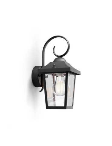 Aplique Exterior Buzzard E27 60 w sin Bombilla, Color Negro, Luz Hacia Abajo PHILIPS