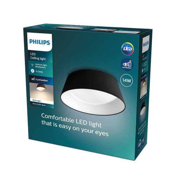 Plafón Interior LED 14 W 1.100 lm 3.000 K Negro Mod. Dawn, Ø34 cm PHILIPS