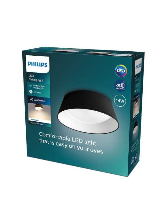 Plafón Interior LED 14 W 1.100 lm 3.000 K Negro Mod. Dawn, Ø34 cm PHILIPS