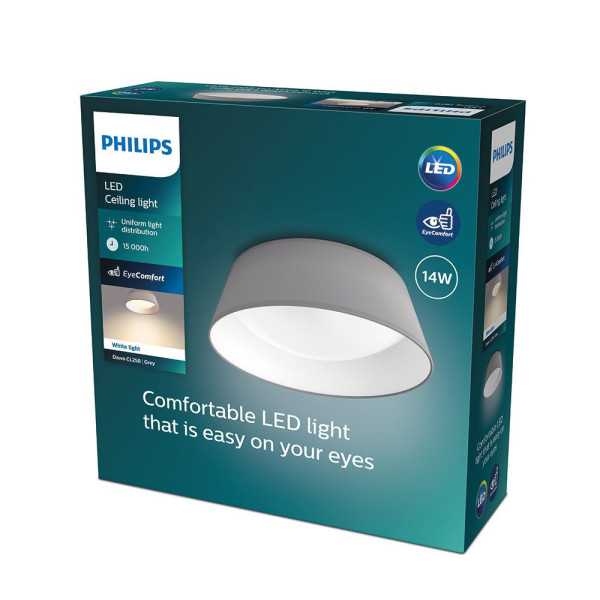 Plafón Interior LED 14 W 1.100 lm 3.000 K Gris Mod. Dawn, Ø34 cm PHILIPS