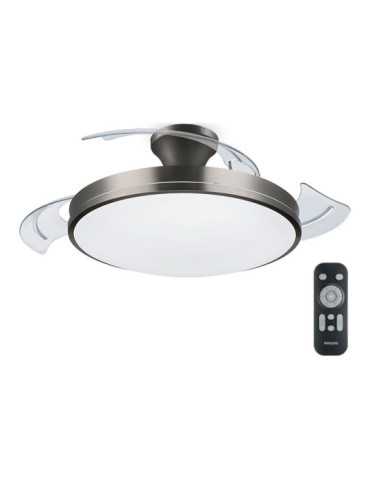 Ventilador de Techo de LED Modelo Atlas. Color Nikel. Potencia: 28 + 35 W Aspas: Ø 106 cm con Mando A Distancia PHILIPS
