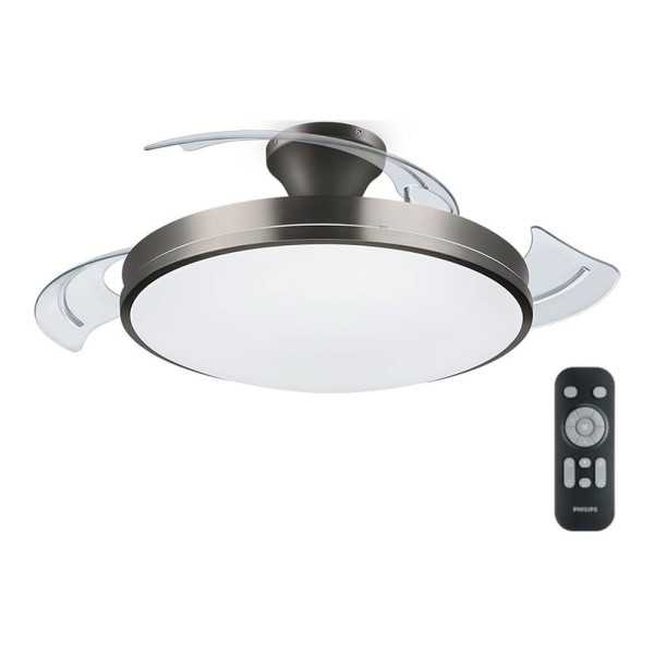 Ventilador de Techo de LED Modelo Atlas. Color Nikel. Potencia: 28 + 35 W Aspas: Ø 106 cm con Mando A Distancia PHILIPS