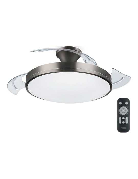 Ventilador de Techo de LED Modelo Atlas. Color Nikel. Potencia: 28 + 35 W Aspas: Ø 106 cm con Mando A Distancia PHILIPS