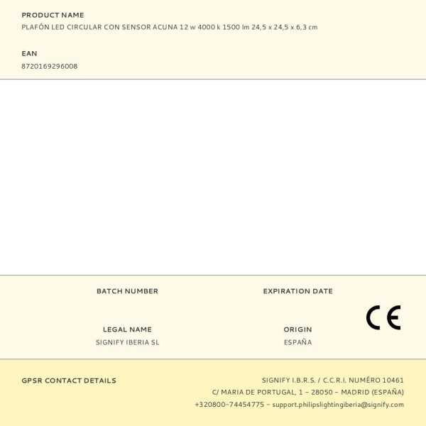 Plafón LED Circular con Sensor Acuna 12 W 4000 k 1500 lm 24,5 x 24,5 x 6,3 cm PHILIPS