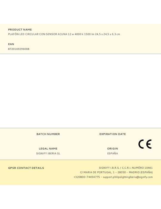 Plafón LED Circular con Sensor Acuna 12 W 4000 k 1500 lm 24,5 x 24,5 x 6,3 cm PHILIPS