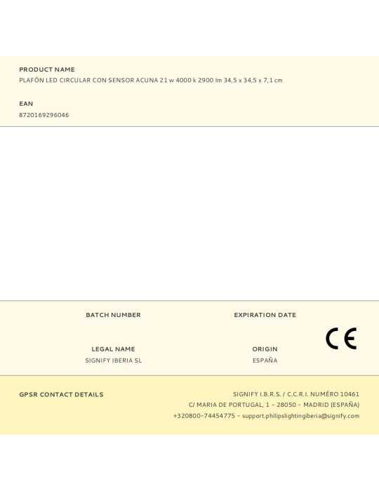 Plafón LED Circular con Sensor Acuna 21 W 4000 k 2900 lm 34,5 x 34,5 x 7,1 cm PHILIPS