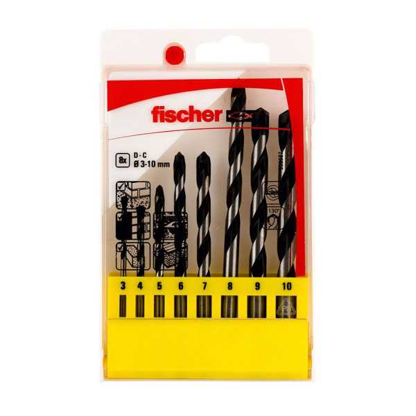 Brocas Percusión, Juego 8 Piezas e Ø3,00 /4,00 / 5,00 / 6,00 / 7,00 / 8,00 / 9,00 / 10,00 mm FISCHER