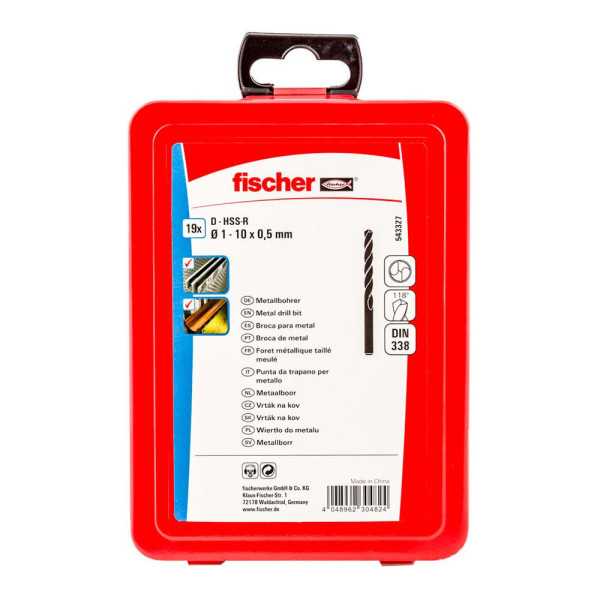 Broca para Metal Hss-R DIN 338, Juego 19 Piezas, Ø1,00 - Ø10,00 mm FISCHER