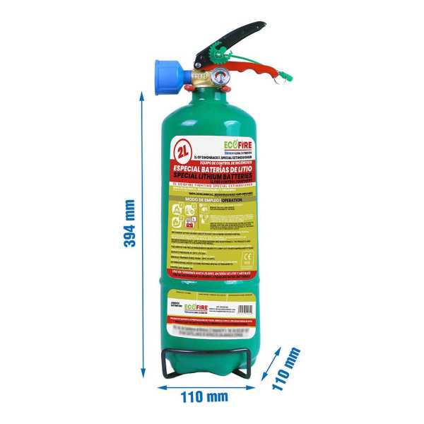 Extintor Especial para Baterías de Litio 2 l, Verde + Soporte SIMON RACK