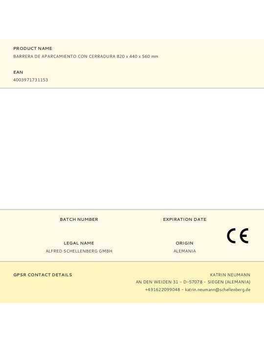 Barrera de Aparcamiento con Cerradura 820 x 440 x 560 mm SCHELLENBERG