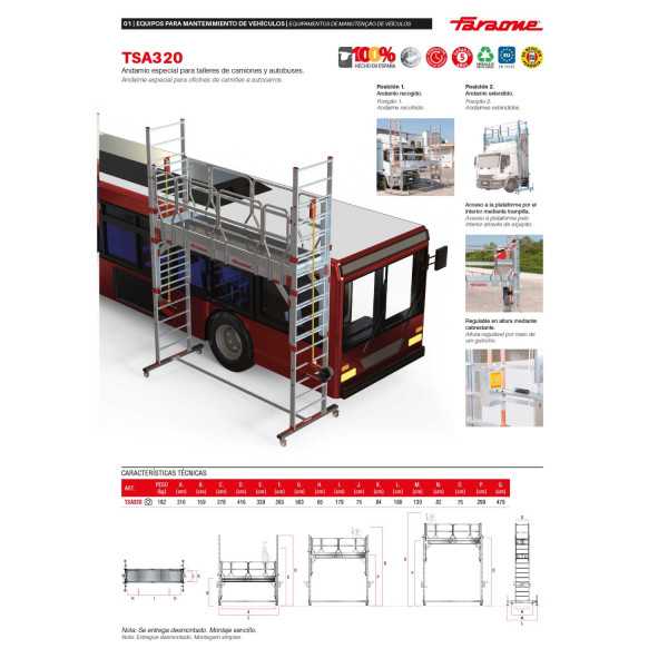 Andamio especial para talleres de camiones y autobuses TSA320 FARAONE