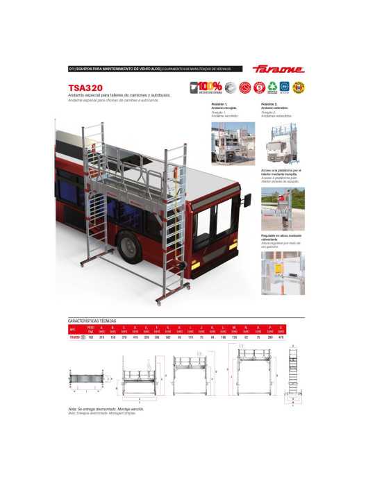 Andamio especial para talleres de camiones y autobuses TSA320 FARAONE