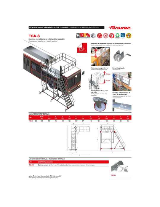 Escalera con plataforma y barandilla regulable TSA-S FARAONE