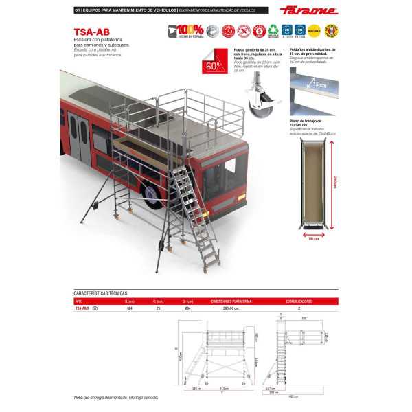 Escalera con plataforma para camiones y autobuses TSA-AB-3 FARAONE