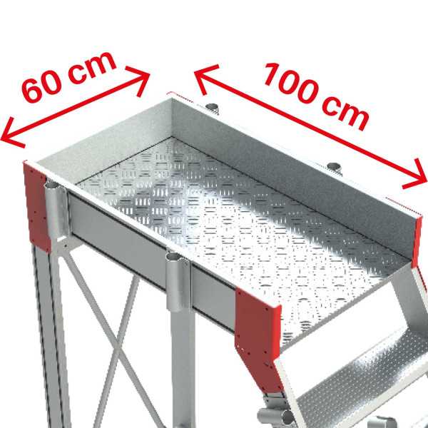 Escalera de aluminio con plataforma y cuatro ruedas Inclinación de 60 Altura hasta la plataforma 96 cm SY60-04 FARAONE