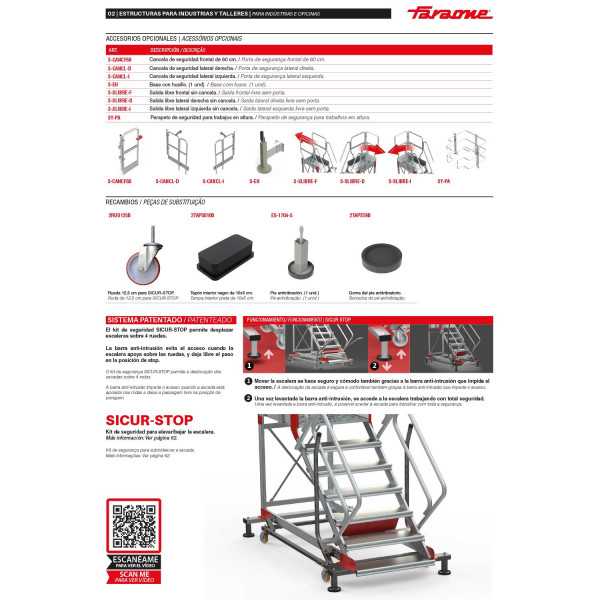 Escalera de aluminio con plataforma y cuatro ruedas Inclinación de 60 Altura hasta la plataforma 1,45 m SY60-06 FARAONE