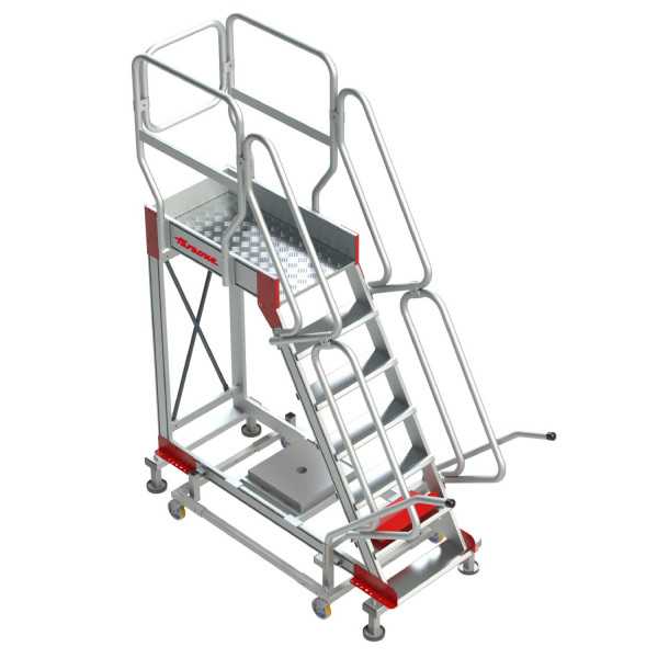 Escalera de aluminio con plataforma y cuatro ruedas Inclinación de 60 Altura hasta la plataforma 3,18 m SY60-13 FARAONE