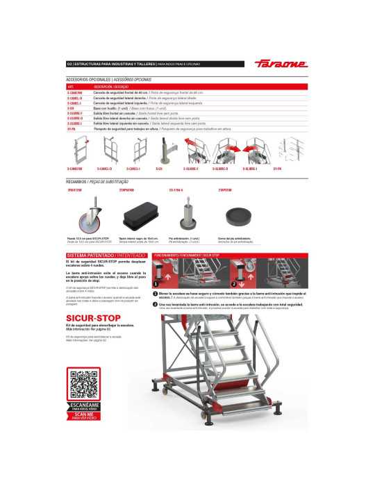 Escalera de aluminio con plataforma y cuatro ruedas Inclinación de 60 Altura hasta la plataforma 3,67 m SY60-15 FARAONE