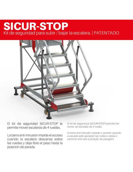 Escalera de aluminio con plataforma y cuatro ruedas Inclinación de 60 Altura hasta la plataforma 3,92 m SY60-16 FARAONE