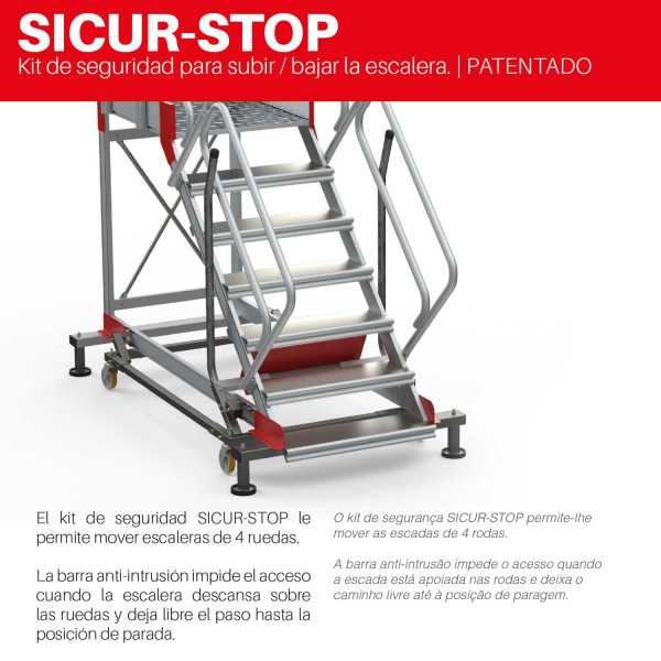 Escalera con plataforma y cuatro ruedas Inclinación de 45 Altura hasta la plataforma 85 cm SY45-04 FARAONE