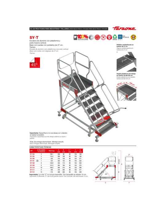 Escalera con plataforma y cuatro ruedas TRAMEX Altura hasta la plataforma 1,52 m SY-T-07 FARAONE