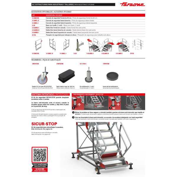 Escalera con plataforma y cuatro ruedas TRAMEX Altura hasta la plataforma 1,73 m SY-T-08 FARAONE