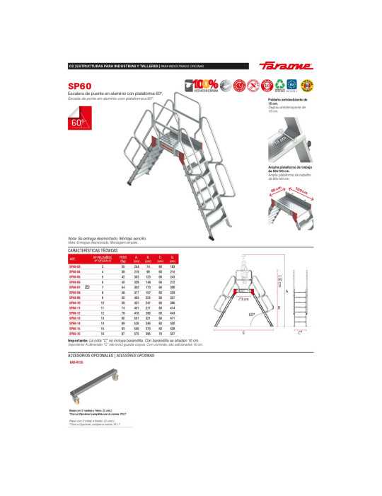 Escalera puente de aluminio con plataforma Inclinación 60 Altura hasta la plataforma 74 cm SP60-03 FARAONE
