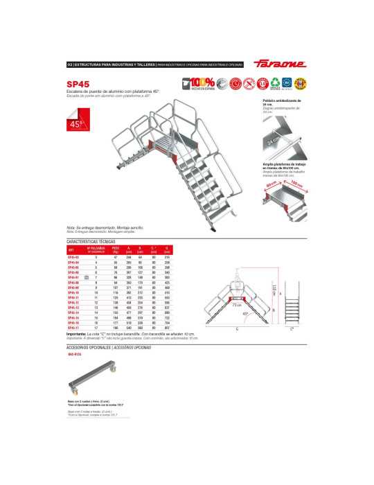 Escalera puente con plataforma Inclinación 45 Altura hasta la plataforma 1,27 m SP45-06 FARAONE