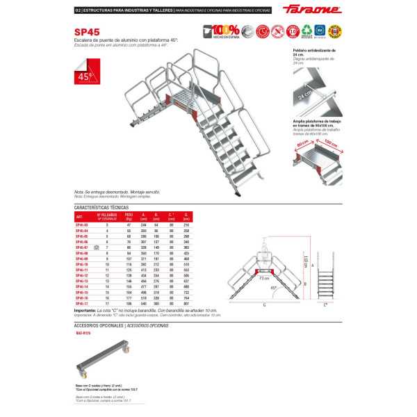 Escalera puente con plataforma Inclinación 45 Altura hasta la plataforma 3,60 m SP45-17 FARAONE
