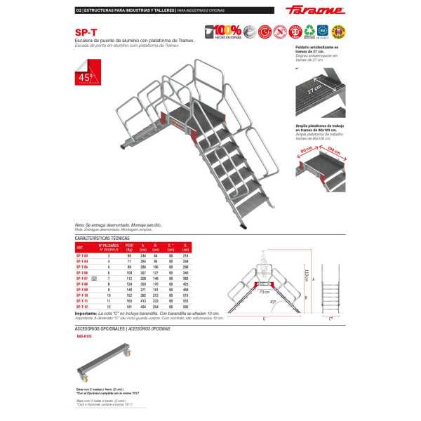 Escalera puente con plataforma en tramex Inclinación 45 Altura hasta la plataforma 1,27 m SP-T-06 FARAONE