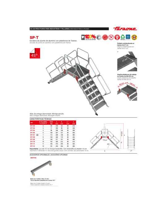 Escalera puente con plataforma en tramex Inclinación 45 Altura hasta la plataforma 1,91 m SP-T-09 FARAONE
