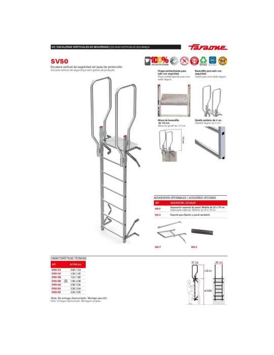 Escalera vertical de seguridad sin jaula de protección Altura variable según pared 0,96 a 1,24 m SVS0-124 FARAONE