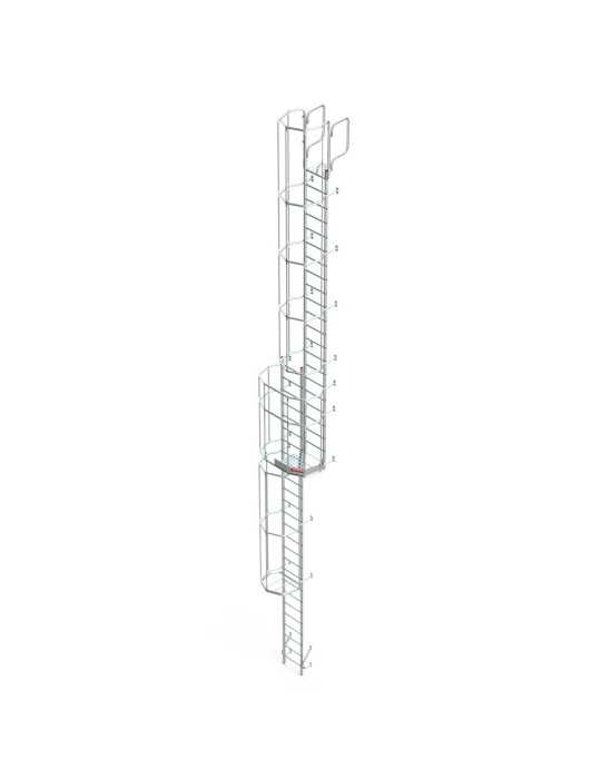 Escalera vertical de seguridad con jaula y descansillo Altura de pared entre 9.08 - 9.36 m SVS1-936 FARAONE