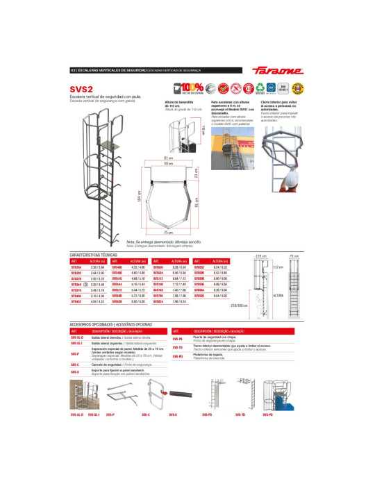Escalera vertical de seguridad con jaula de protección Altura de pared entre 8.24 - 8.52 m SVS852 FARAONE