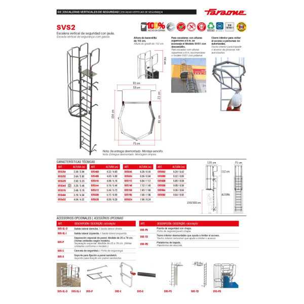Escalera vertical de seguridad con jaula de protección Altura de pared entre 9.36 - 9.64 m SVS964 FARAONE