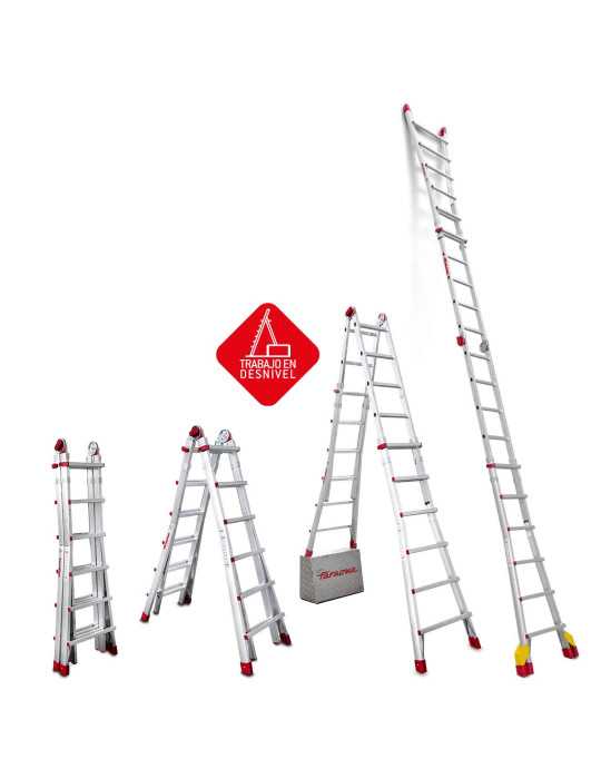 Escalera telescópica de aluminio multiusos súper profesional Peldaños 8-8 TELEST4 FARAONE