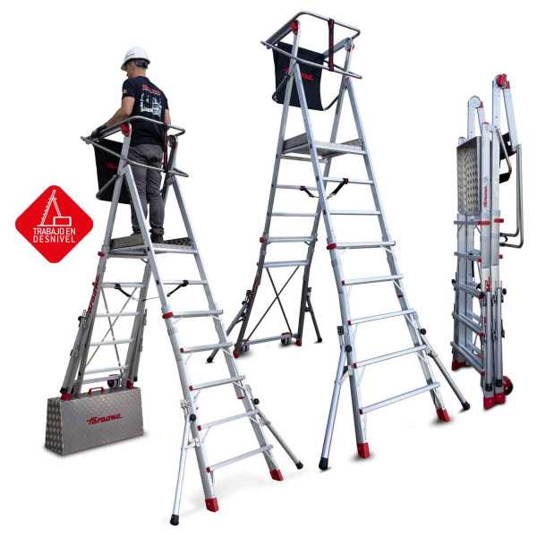 Escalera con amplia plataforma, , estabilizadores de serie y 6 peldaños. PLS6 FARAONE