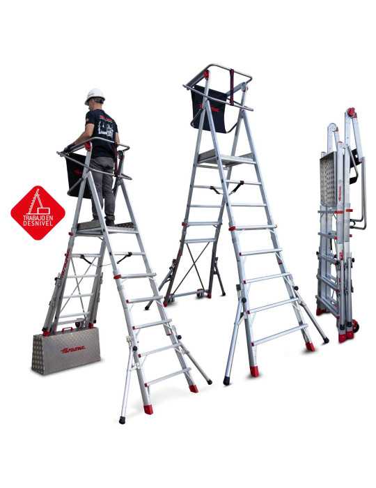 Escalera con amplia plataforma, , estabilizadores de serie y 6 peldaños. PLS6 FARAONE