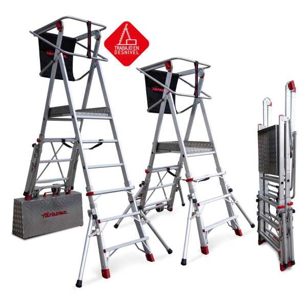 Escalera con amplia plataforma, , estabilizadores de serie y 6 peldaños. PLS6 FARAONE