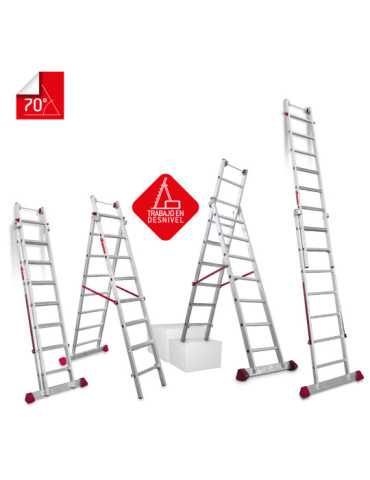Escalera multiuso de 2 tramos con peldaños cómodos Peldaños 7-8 EN1408 FARAONE