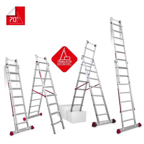 Escalera multiuso de 2 tramos con peldaños cómodos Peldaños 14-15 EN1415 FARAONE