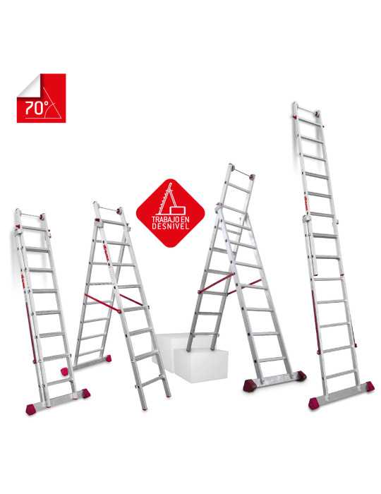 Escalera multiuso de 2 tramos con peldaños cómodos Peldaños 14-15 EN1415 FARAONE
