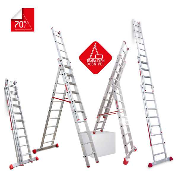 Escalera multiuso de 3 tramos con peldaños cómodos Peldaños 7-8-8 EN1508 FARAONE