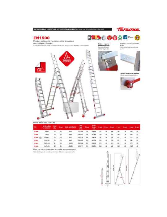 Escalera multiuso de 3 tramos con peldaños cómodos Peldaños 7-8-8 EN1508 FARAONE
