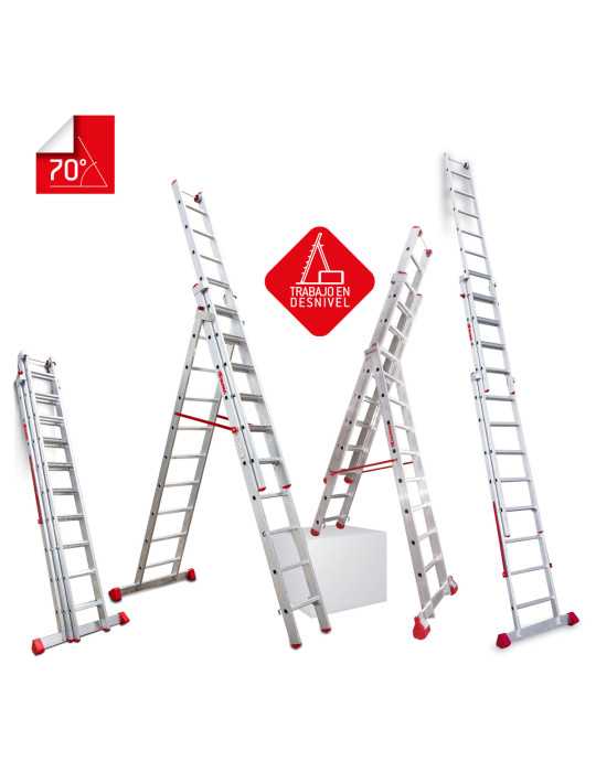 Escalera multiuso de 3 tramos con peldaños cómodos Peldaños 9-10-10 EN1510 FARAONE